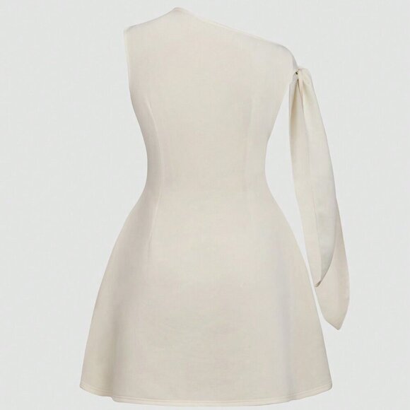 Apricot Elegant Women's Tie-Shoulder Sleeveless Minimalist Short Shift Dress - Picture 4 of 6